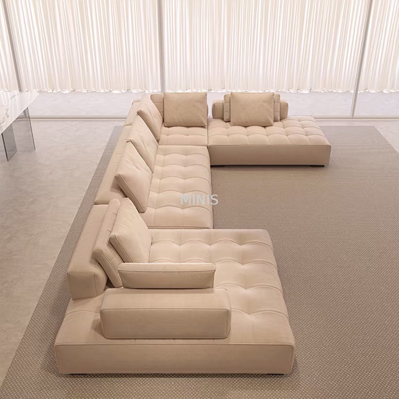 Sitting Room Wood Frame Ivory Fabric Soft Comfortable Sofa