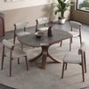 Modern Wood Leg Marble Top Dining Room Retractable Table