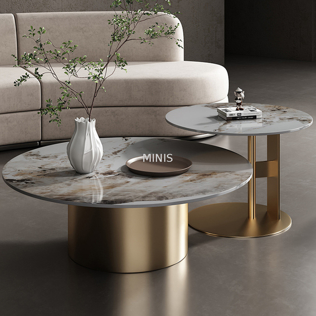 Modern Living Room Gold Metal Round Marble Coffee Tables