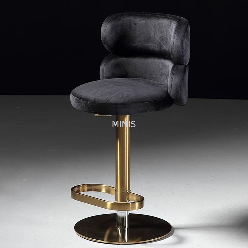 Pub Golden Metal Ajustable Black Velvet Fabric Bar Stool