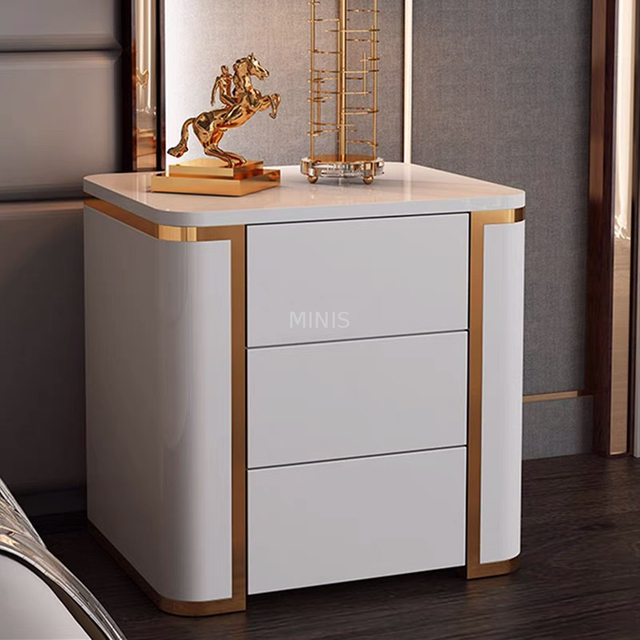 Modern Bedroom Wood Painted White Side Table With Storage