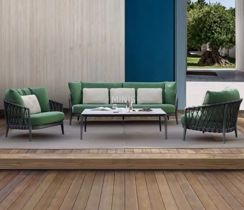 Outdoor Garden Modern Rope Metal Waterproof Durable Sofa