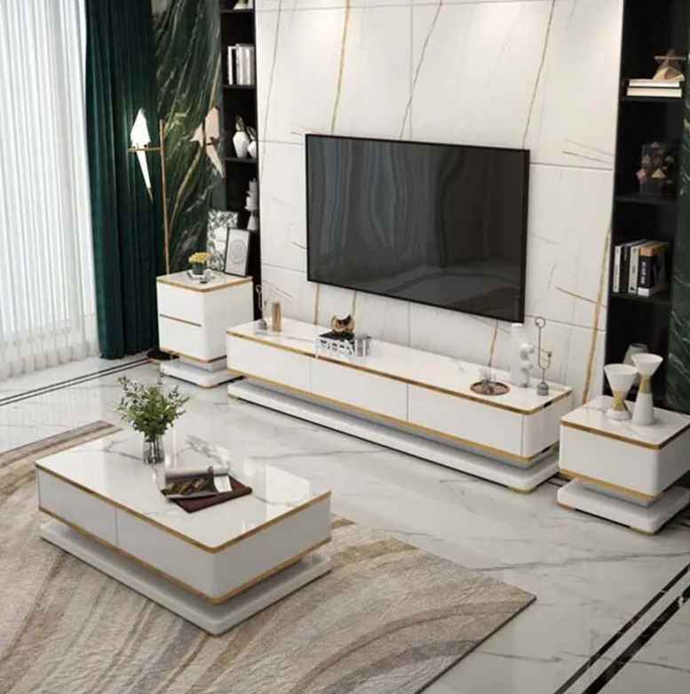 Living Room/Lobby Modern White Cabinet TV Stand/Coffee Table 