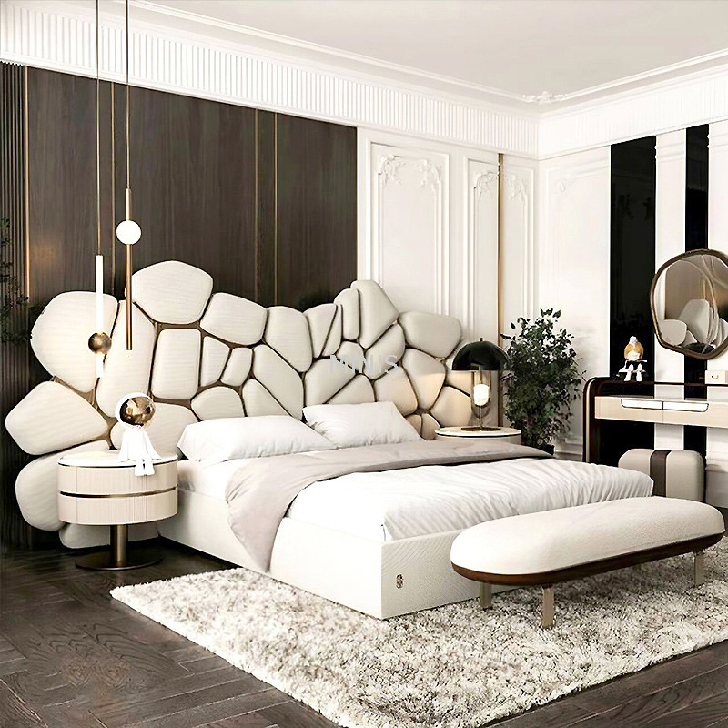 Chinese Good Quality Comfortable Luxurious Modern Beige Bed